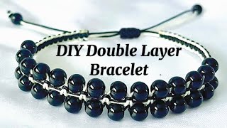 Tutorial for beginners Double layer shamballa bracelet  How to make macrame bracelet [upl. by Ericka]