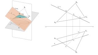 Intersección y visibilidad de recta y triángulo en Sistema Diédrico [upl. by Anaibib]