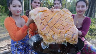 Pork crispy with rice cook recipe and eat  Amazing video [upl. by Yznyl]