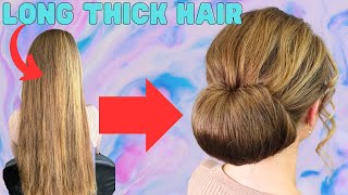 How to do EASY chignon hairstyle on long thick hair [upl. by Lorak]