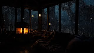 Gentle Rain on window with Relaxing Fireplace Night for Relaxation and Deep Sleep [upl. by Diego]