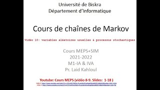 Cours chaîne de Markov Vidéo 10 02June2022 [upl. by Elburr46]