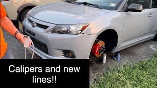 How to replace front brake calipers and brake hoses on a 20112016 Scion tC [upl. by Rialc]