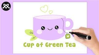 How to draw a CUP of GREEN TEA easy drawing tutorial step by step [upl. by Nnyre849]