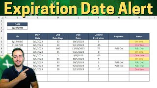 Expiration Date Alerts with Conditional Formatting in Excel  Over Due On time Paid Out Highlight [upl. by Aninat]