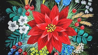 Modern Christmas Poinsettia Floral Acrylic Painting LIVE Tutorial [upl. by Crescentia]