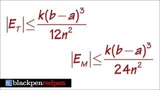 Error Bound Formulas for midpoint and trapezoid rules sect7719b [upl. by Aninnaig]