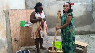 we cooked popular FUFU in Togo West Africa with Peanut Butter soup [upl. by Eiramyma310]