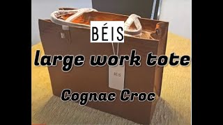 Beis quotThe Large WorkTravel Totequot in Cognac Croc  Review amp Unboxing [upl. by Cacia843]