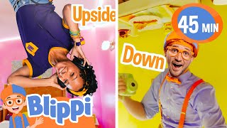 Blippi vs Meekah Upside Down Race [upl. by Eetnom]