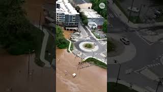 Drone footage shows Helenes floodwaters inundate Asheville NC [upl. by Aciras596]