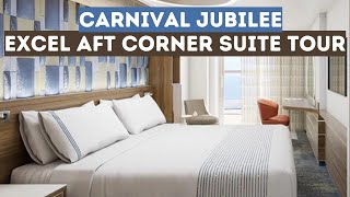 Carnival Jubilee Excel Aft Corner Suite Cabin Tour Room 10502 [upl. by Bowes]