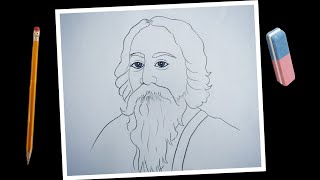 How to draw Rabindranath Tagore easy step by step for beginners [upl. by Ellenod9]