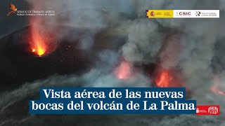 Vista aérea de las nuevas bocas del volcán de La Palma [upl. by Lebasile]