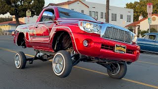 Toyota LOWRIDER TRUCK on 3 Wheels Classic Car Cruise in Wilmington California [upl. by Kcirdnekel258]