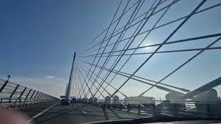 Driving over the Queensferry Crossing cable bridge with views of the Forth Railway Bridge 31824 [upl. by Ille943]