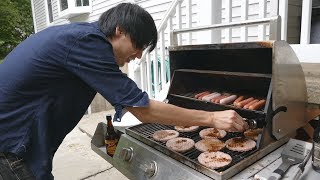 Jun decorates for 4th of July  tries an American grill [upl. by Airdnal561]