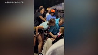 Woman yells in toddlers face outside Kamala Harris rally in Houston [upl. by Sill]