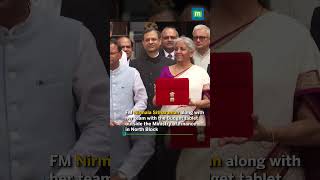 Finance Minister Nirmala Sitharaman along with her team with the Budget tablet outside the Ministry [upl. by Anatolio]