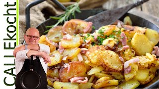 So machst du perfekte Bratkartoffeln  knusprig mit Speck und Zwiebeln [upl. by Hampton]