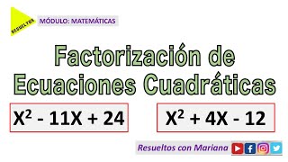 FACTORIZACIÓN de una FUNCIÓN CUADRÁTICA sin RESOLVENTE o BHASKARA 📌 xˆ211x24  📌xˆ24x12 [upl. by Inoj]