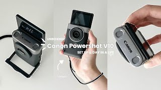 Canon Powershot V10 Silver Unboxing  Set up  Day In A Life [upl. by Urbano]