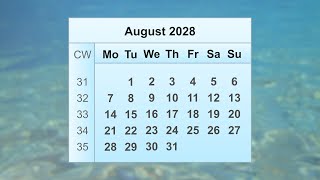 August 2028 Calendar [upl. by Nelac]