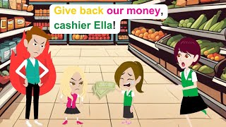 Ella becomes a supermarket cashier  Funny English Animated Story  Ella English [upl. by Salangi]