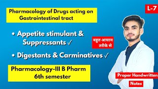 L7। U1। Appetite stimulants and suppressants pharmacology। Digestants amp Carminatives। 6th semester [upl. by Gadmon]