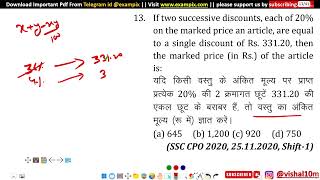 If two successive discounts each of 20 on the marked price an article are equal to a single [upl. by Uhayile]