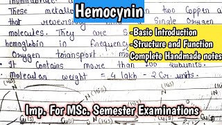 HEMOCYANIN  Deoxyhemocynin and Oxyhemocynin  Bioenergetics  complete handmade notes for MSc [upl. by Ainna]