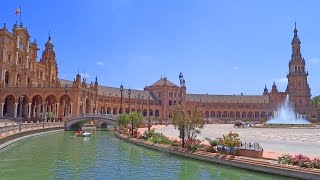 Spain Seville city plaza España  square with palace fountains mosaic [upl. by Nala]