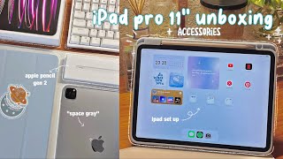 📦m2 ipad pro 11quot unboxing  apple pencil 2nd gen accessories amp setting up🍏🪐 [upl. by Ayhtak965]