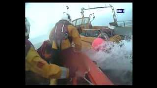 Bude lifeboat crew in dramatic highspeed rescue of fisherman and runaway boat [upl. by Yodlem909]