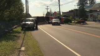 Dump truck crash closes busy road in Willimantic [upl. by Tremml]