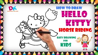 Hello Kitty Horse Riding Easy Drawing stepbystep cartoon forkids [upl. by Absa507]