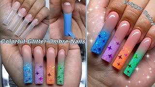 COLORFUL GLITTER OMBRE NAILS✨ HOW TO OMBRE USING POLYGEL amp SPRING NAIL DESIGN  Nail Tutorial [upl. by Liatris]