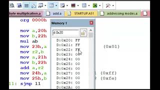 Assembly Language Program amp Simulation of 8051 Unsigned Multibyte Multiplication in KEIL IDE 015 [upl. by Goodrich]