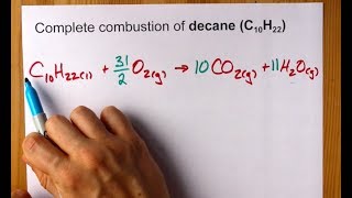 Complete Combustion of Decane C10H22 Balanced Equation [upl. by Adabel630]