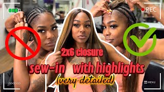 How to 2x6 lace closure sew in with highlights [upl. by Petronille]