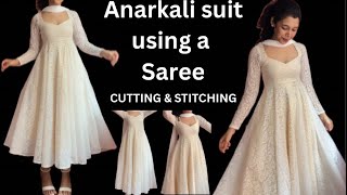 ANARKALI DRESS USING MEESHO SAREE CUTTING AND STITCHING [upl. by Enyawud]