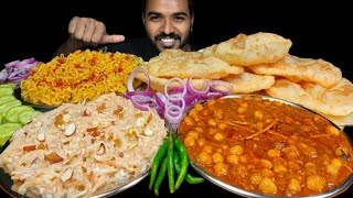 Street Chole Bhature Eating Challenge with Maggi  Seviya Kheer Spicy Chilli amp Salad Mukbang [upl. by Yenruoc]