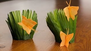 How To Make A Carrot Butterfly And Cucumber Fans Garnish [upl. by Neirad]