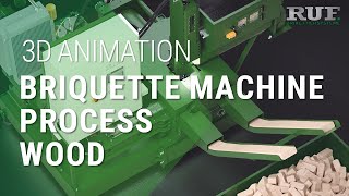 Wood briquette machines  Wood chip briquetting with RUF  3D visualization of the process [upl. by Cirala]