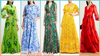 Latest Formal Party Wear Full Length Allover Floral Print Big Hem Maxi Dresses 2024 [upl. by Yeblehs]