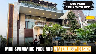 Inside a 500 yard Modern Design 7 BHK House With Lift Water Body Design Mini Swimming Pool [upl. by Elga]