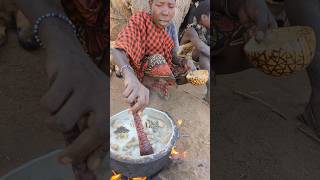 Hadzabe tribe Woman eating their breakfast😋 very delicioushunters [upl. by Etnahsal]