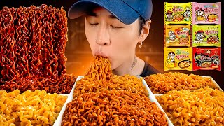 ASMR MUKBANG SPICY FIRE NOODLES CHALLENGE Black Bean 2X Nuclear Carbonara Curry Cheese Corn [upl. by Gregoire]