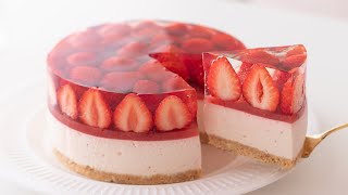 いちごのレアチーズケーキの作り方 NoBake Strawberry Cheesecake＊Eggless amp Without oven｜HidaMari Cooking [upl. by Ginder964]