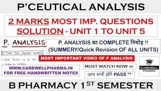 Solution 2 Marks  Pharmaceutical Analysis 1st semester  Quick Revision  Carewell Pharma [upl. by Rebane702]